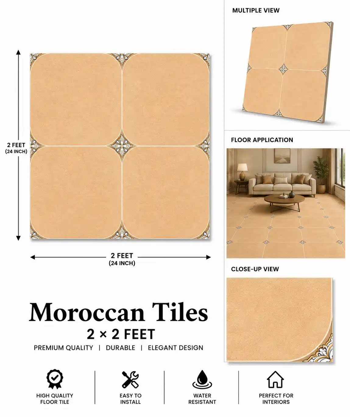 Moroccan Tiles 2x2 Feet Gold Heritage Collection - Image 2