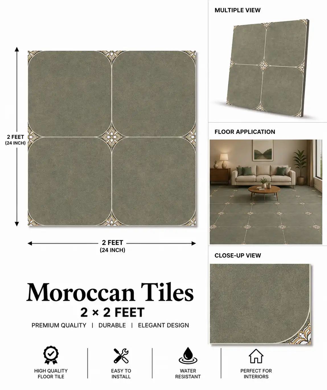 Moroccan Tiles 2x2 Feet Verde Heritage Collection - Image 2