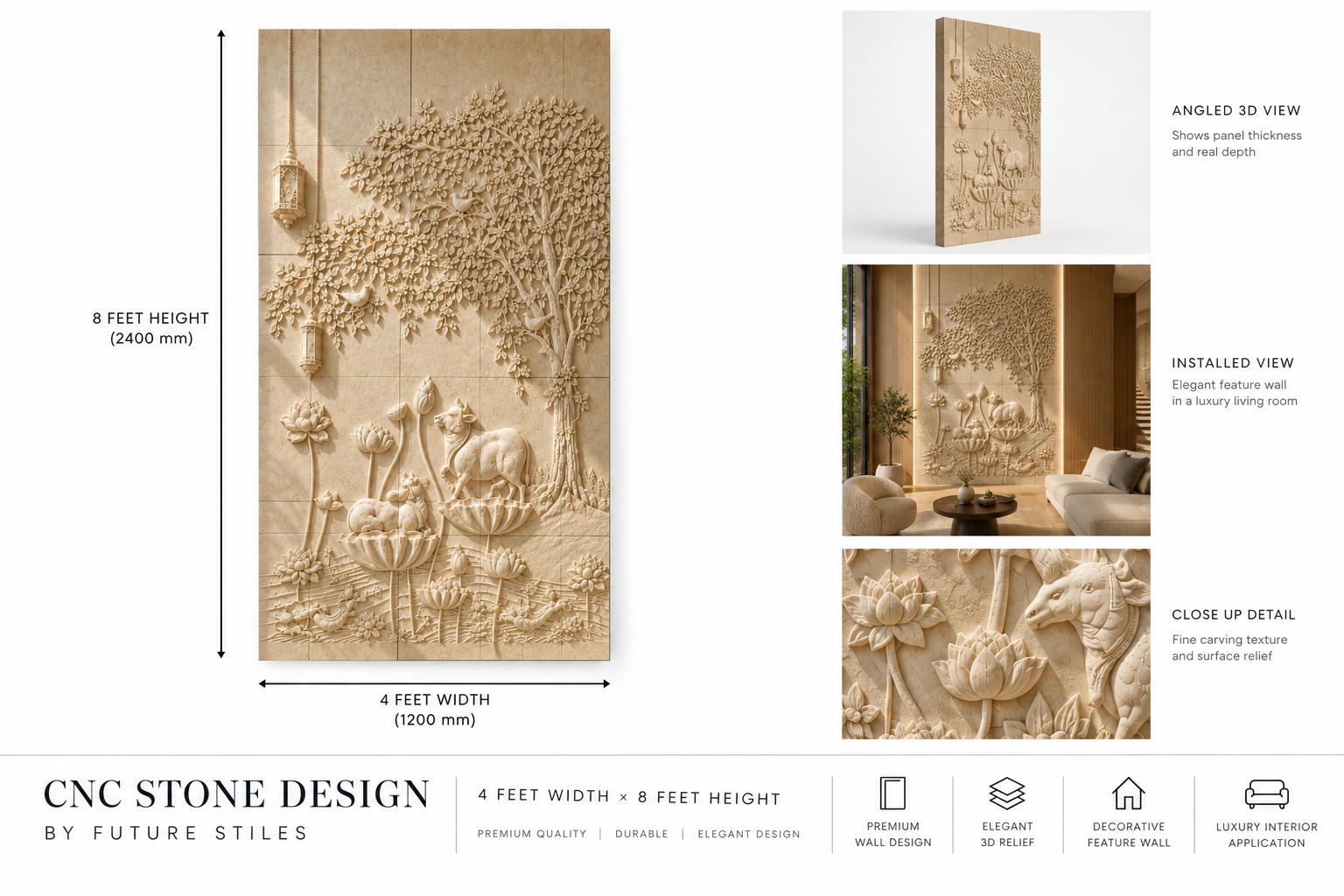 Premium Heritage 3D Carved Stone Wall Panel