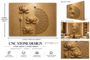 Premium Lotus 3D Carved Stone Wall Panel