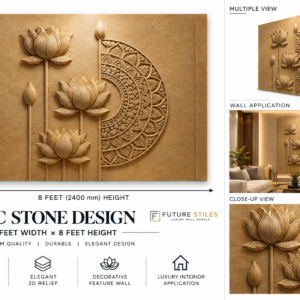 Premium Lotus 3D Carved Stone Wall Panel
