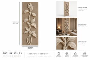 Premium Botanical 3D Carved Stone Wall Panel