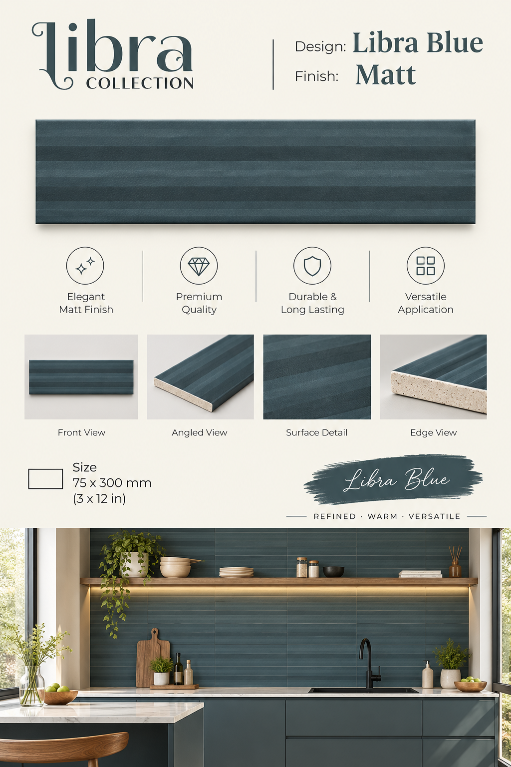 Fluted Tiles Libra Blue-75X300