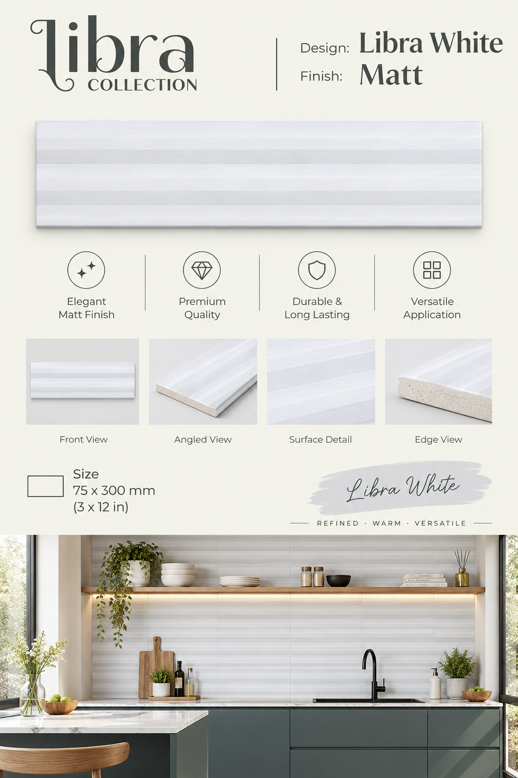 Fluted Tiles Libra White-75X300