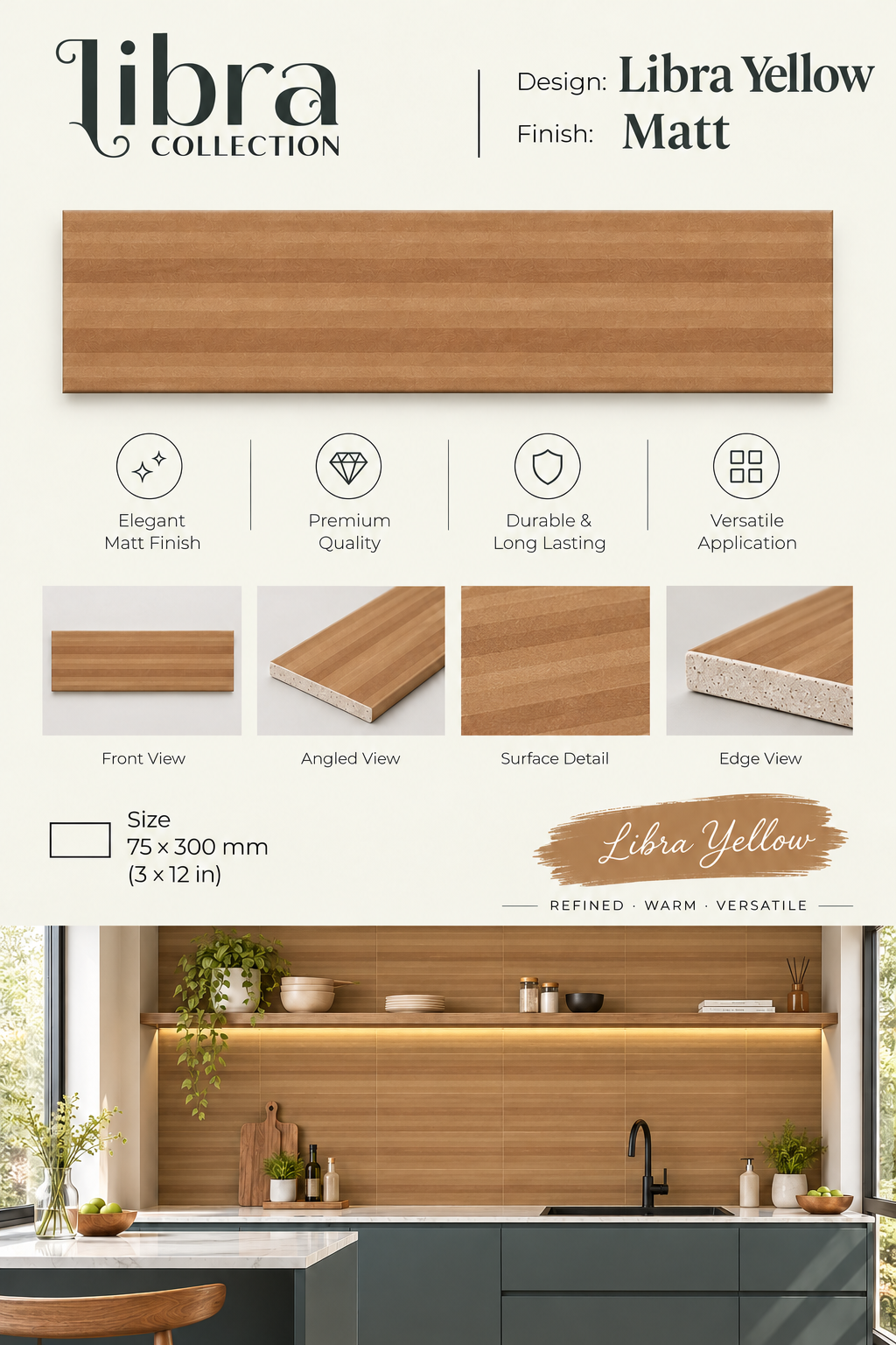 Fluted Tiles Libra Yellow-75X300
