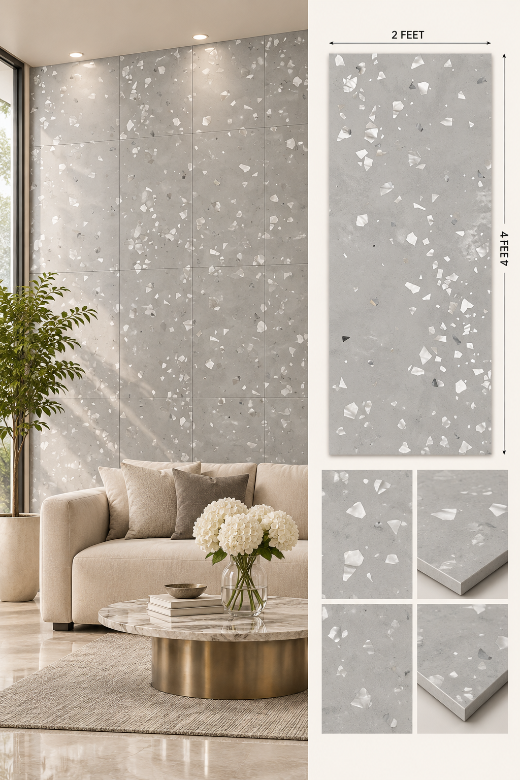 Terratile Grey – 2×4 Feet Floor Tiles | Rustic Matt